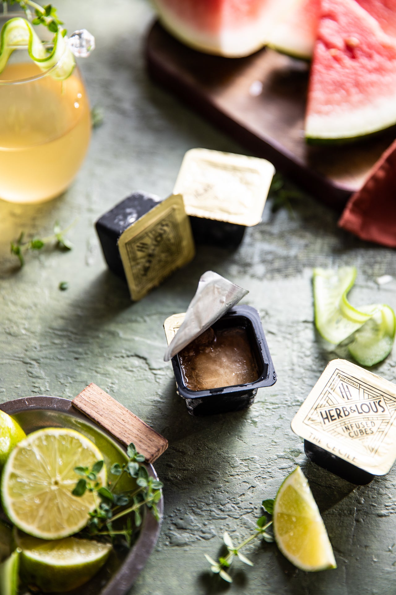 Herb & Lou's Infused Cocktail Cubes - The Clyde, Simply Add Vodka or Rum,  Peach Cosmopolitan with Benedictine-Inspired Herbs & Artisanal Bitters